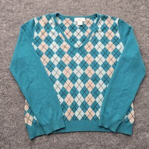 Vintage Marshall Field's Cashmere Argyle V-Neck‎ Sweater PL